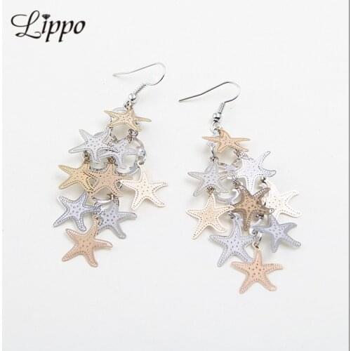 Filigree Starfish Earrings Large Big Dangle Copper Earrings Stamping DIY handmade Earring Summer Girl Woman Fashion Jewelry