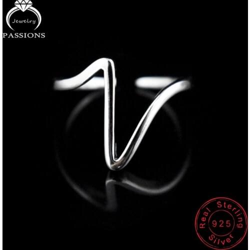 New 925 Sterling Silver Fashion Personality V Shape Rings Adjustable Simple Elegant Curve Wave Finger Ring Women Jewelry Gift