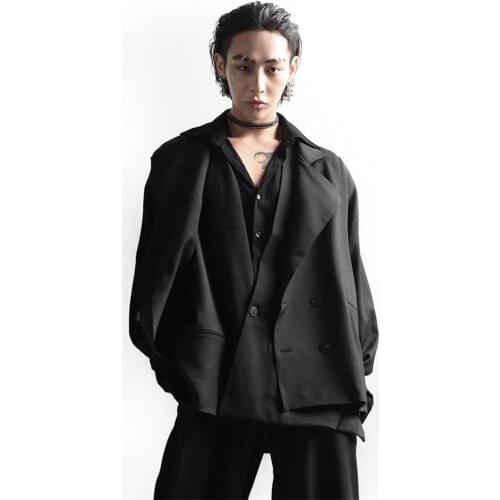 Spring and autumn mens coat casual fashion double jacket jacket fashion personality alternative loose large size jacket