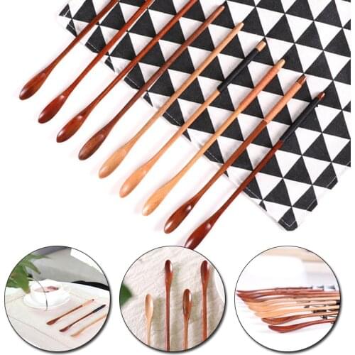 Natural Wooden Spoon With Long Thin Handle Stirring Rod Mixing Spoons Dessert Coffee Tea Honey Tableware Kitchen Tools Supplies