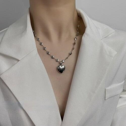 VSnow Minimalist Silver Color Metal Love Heart Pendant Necklace for Women Stylish Splice Chain Holiday Party Necklace Jewelry