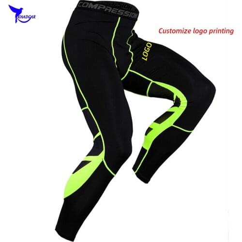 Custom LOGO Men Gym Compression Leggings Sport Training Running Pants Quick Dry Stretch Fitness Tights Sportswear Trousers