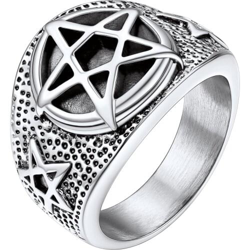 Starlord Hip Pop Boys/Mens Vintage Jewlery Stainless Steel Ring Inverted Pentagram PSR5038