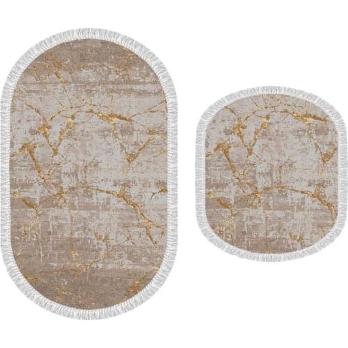 Oval Fringed 2'li Bath Mat Pad Leaf Coffee