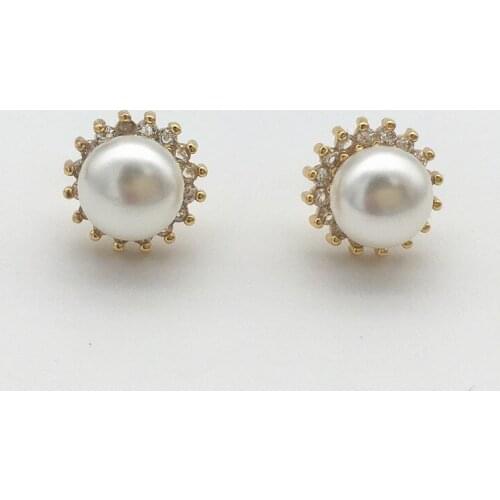 Natural 7-8 mm 5 color black white pink purple gray breeding seawater pearls have stud earrings inlay Zircon