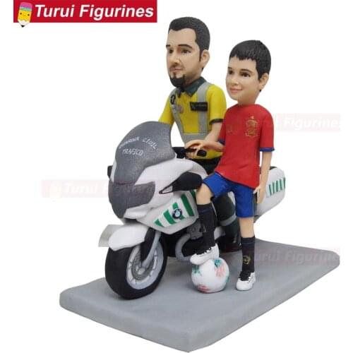 Father and son motorcycle riding theme birthday cake toppers adult ceremony dolls sculptures