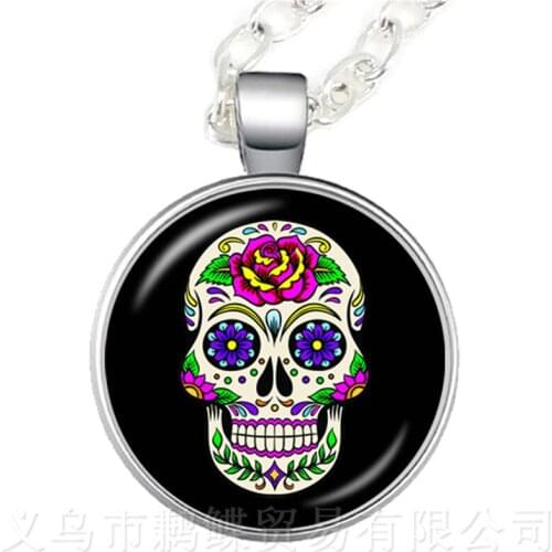 Mexico Candy Skeleton Glass Dome Time Gem Necklace European and American Hot Sale Sweaterchain Jewelry