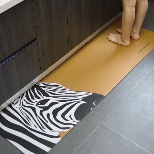Striped zebra pattern oilproof kitchen floor mat Waterproof anti-slip toilet carpet leather door mat customize DIY Entrance Rug
