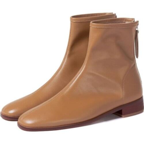 PXELENA Celebrity Women Natural Genuine Leather Ankle Boots Low Heels Autumn Shoes 2020 Back Zip Office Lady Comfort Casual Soft