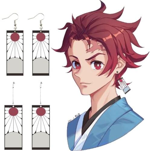 Kamado Tanjirou Cosplay Earrings Anime Demon Slayer Kimetsu no Yaiba Stud Eardrop Jewelry Fashion Aceylic Pendant Ear Decoration