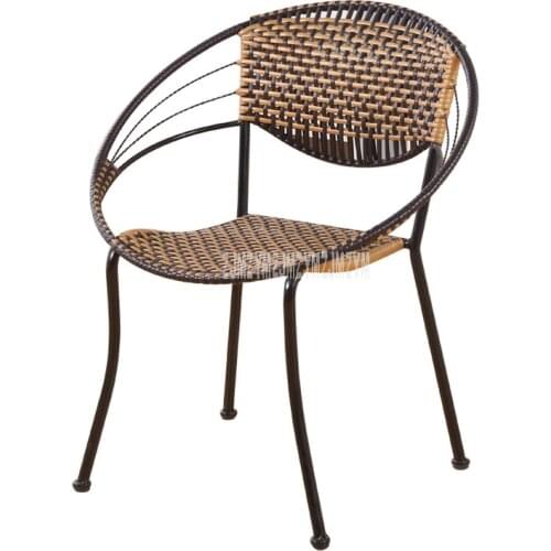 1Set 2pcs Rattan Weave Leisure Chair Simple PE Rattan Steel Frame Balcony Living Room Chair Moon Shape Backrest For Adult M/L