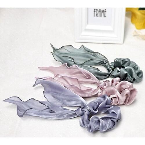Super fairy sweet solid color satin fabric streamer hair band hair accessories plate hair large intestine hair rope new