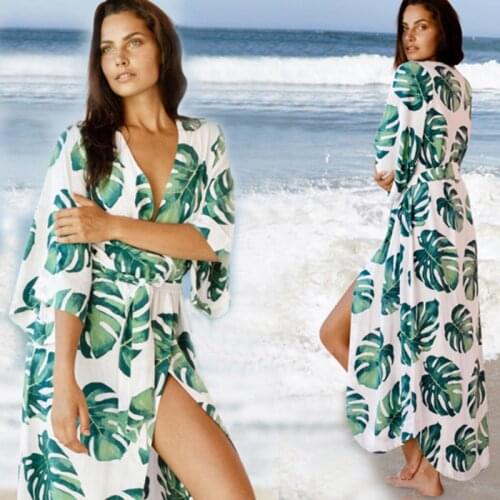 European and American Cotton Plantain Leaf Loose Sunscreen Clothes Beach Blouse Bikini Jacket Swimsuit with Cardigan