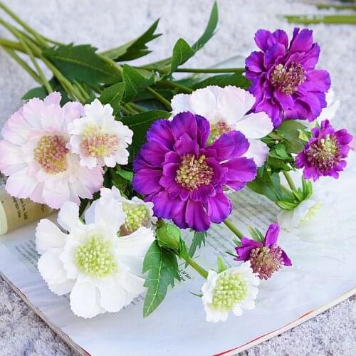 Cornflower branch with green leaves silk artificial flowers for home wedding decorations flores chrysanthemum Christmas decor