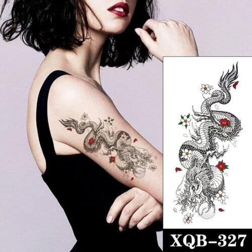 Waterproof Temporary Tattoo Sticker Black Dragon Ball Colored Flower Design Fake Tattoos Flash Tatoos Arm Body Art for Women Men