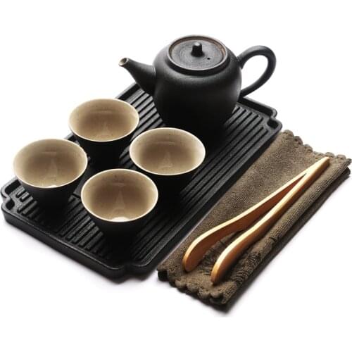 Japanese black pottery portable travel tea set Kung Fu tea suit with teapot teacup tray high grade gift box free shippig