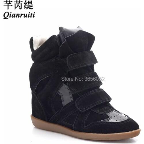 Qianruiti Autumn 2018 Celebrity Shoes Woman Mixed Colors Concealed Wedge Boots Casual Height Increasing Wedges Shoes For Women