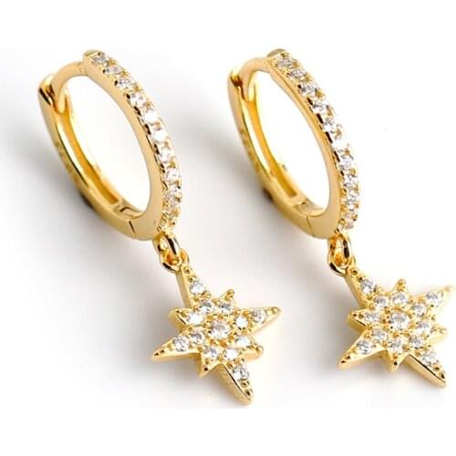925 Sterling Silver Earring Fashion Zircon Retro Octagonal Stars Short Pendant Drop Ear Ring Wild Simple Trend Female Ear Jewelr