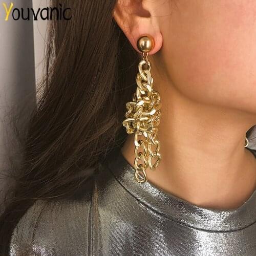 Youvanic Unique Women Punk Rock Knot Thick Chain Dangle Earrings Exaggerated Gold Color Tassel Drop Earring Female Jewelry 1373