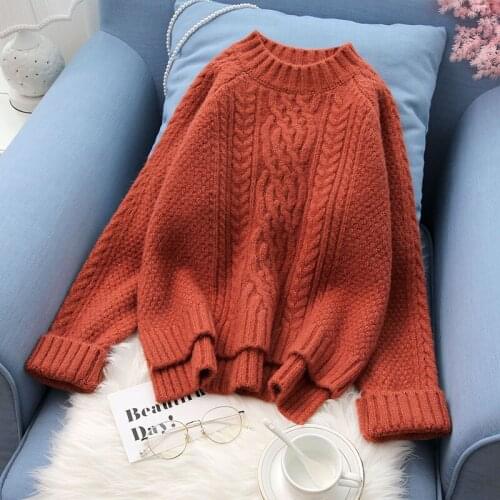 Winter Fall Woman Ladies Korean Knitted Pullover Loose Sweater , 2018 Irregular Beige Green Orange Blue Knit Sweaters for Women