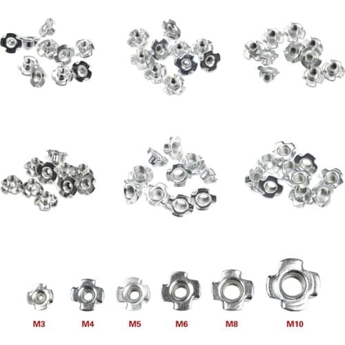 10Pcs Zinc Plated M3 M4 M5 M6 M8 M10 Four Claws Nut Speaker Nut T-nut Blind Pronged Tee Nut Furniture Hardware Parts