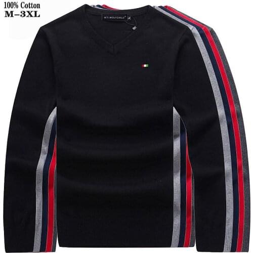 100% Cotton High Quality New Solid Color Mens Sweaters Long Sleeve V-Neck Casual Knitted Mens Tops Fashion slim male Clothing