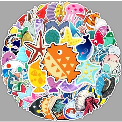 100pcs Marine Cute Animal Stickers for Laptop Luggage Scooter Mobile Phone Car Refrigerator Decoration Stickers Pack