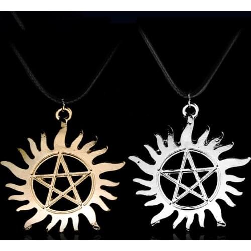 2Colors Movie Jewelry Supernatural Necklace Devils Trap Pentagram Pentacle Pendant Necklace Rope Chain Vintage Retro Gift Party