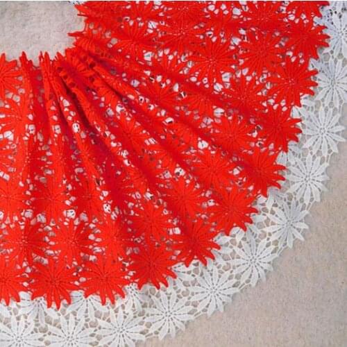 2 Meters Nigerian French Lace Fabrics 2018 African Red White Lace Fabric High Quality Water Soluble Lace Trim Wedding For Dress