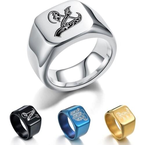 2020 Retro Initialen Signet Ring Voor Mannen 14Mm Omvangrijk Zware Stempel Mannelijke Band Rvs Letters Custom Sieraden Gift Voor