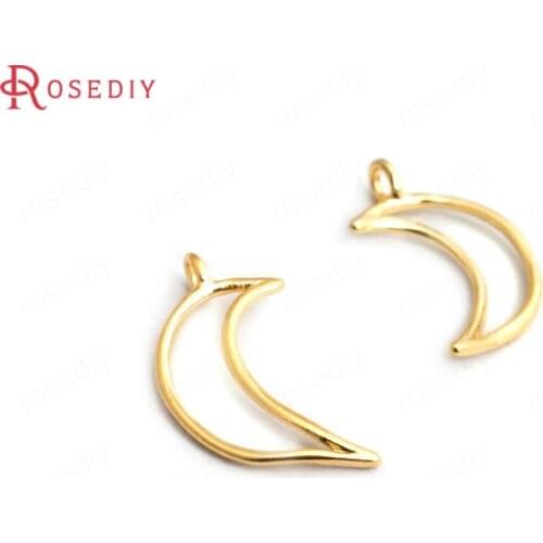 34834)10PCS 16x10MM 24K Gold Color Brass Moon Charms Pendants High Quality Diy Accessories Jewelry Findings