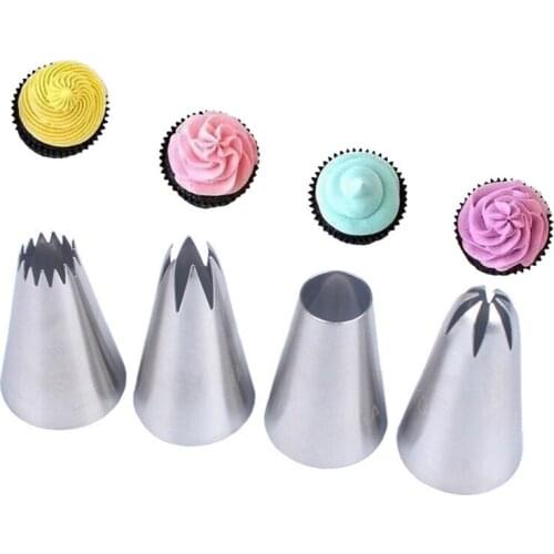 4pcs Large Stainless Steel Icing Piping Pastry Nozzles Set Cake Cream Decorating Tips Cupcake Icing Piping Tool Kitchen Supplies
