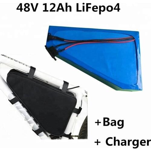Electric Bike battery lifepo4 lithium battery pack 48v 12ah 10AH triangle shape for ebike bicycle mountain bike+3A charger+Bag
