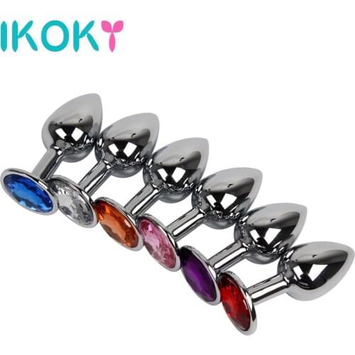 IKOKY 6 Colors Metal Anal Sex Toys For Women Men Anal Butt Plugs Crystal Jewelry Booty Beads Anal Tube Sex Products Erotic