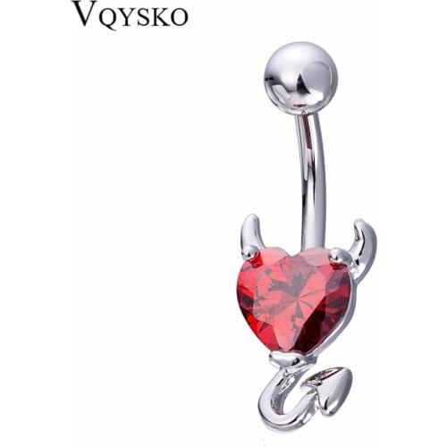 Anti Allergy Belly Button Rings Red/White/Black Heart Crystal Belly Earrings Nail Stainless Steel Navel Rings dangle Navel Body