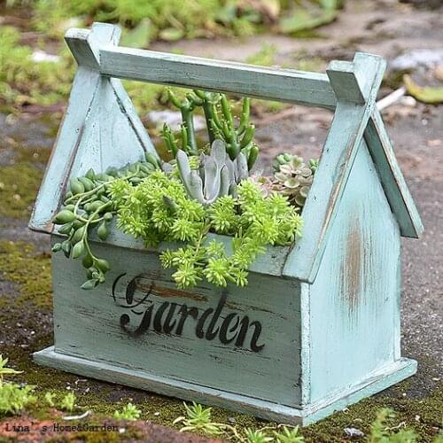 House shaped hand painting shabby chic old aged mini wooden flower planter