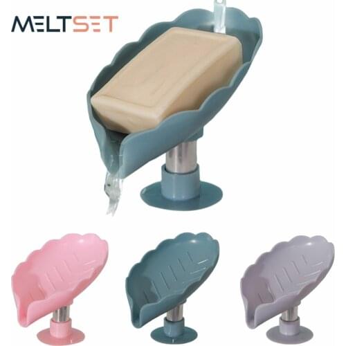 Leaf Shape Soap Holder Suction Cup Soap Dish for Bathroom Shower Soap Box Sponge Storage Tray Bathroom Accessories Supplies