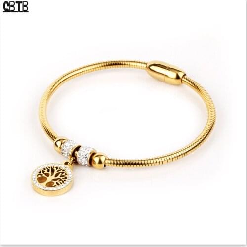 Tree of Life Lady Bracelet Stainless Steel Crystal Magnetic Exquisite Bracelet Fashion Jewelry Couple Holiday Gift Preferred
