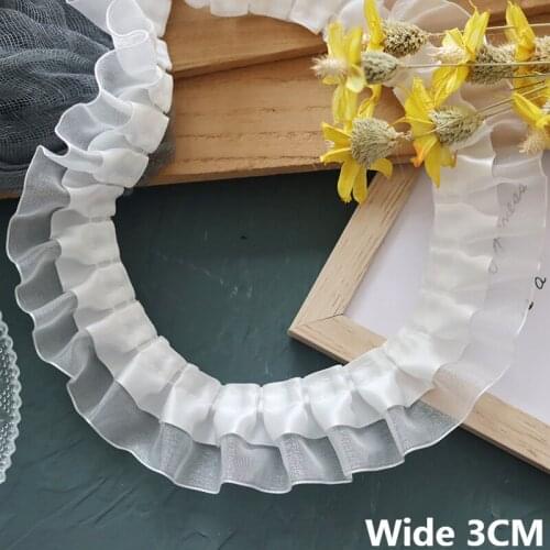3CM Wide Double Layers Organza Satin 3d Pleated Fabric Lace Applique Curtains Dresses Collar Ruffle Trim DIY Sewing Fringe Decor