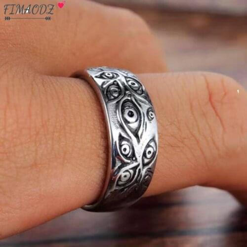 FIMAODZ Vintage Punk Evil Eye Ring Carved Eyes for Men Women Hip Hop Rock Party Finger Rings Jewelry Gift