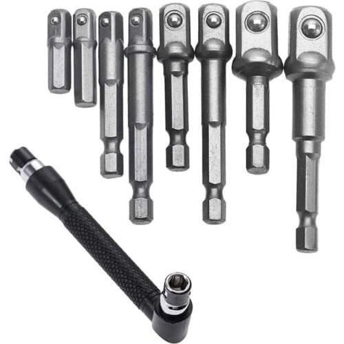 Hot 9Pcs Drill Bits Extension 1/4 Inch 3/8 Inch 1/2 Inch Socket Adapter Impact Hex Shank Screwdriver Bar Set With Black Dual-E