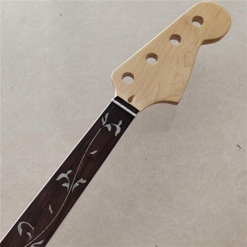 Fretless Maple 20 Fret PB Bass Guitar Neck replacement 4 string rosewood fingerboard vine inlay gloss