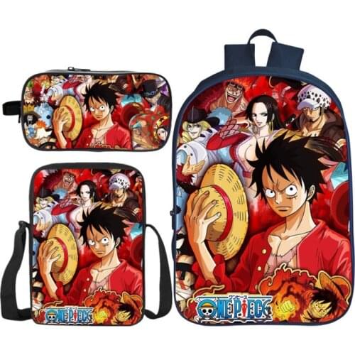 3Pcs Set Anime One Piece Cosplay Printing Satchel Laptop Rucksack Backpack Student School Shoulder Lunch Pencil Case Travel