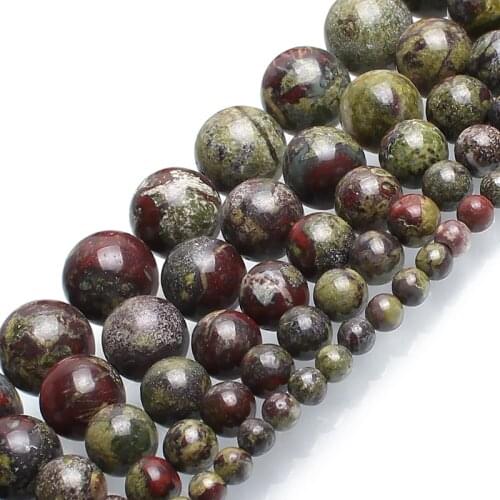 Natural Dragon Bloodstone Jasper Stone Round Beads For Jewelry Making Bracelet 15inches 4/6/8/10/12mm Pick Size