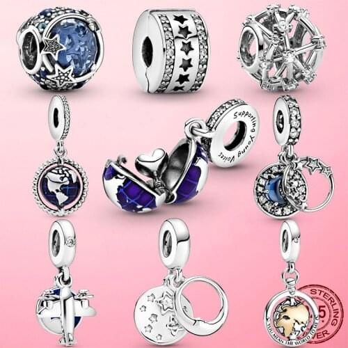 Hot Sale New 925 Sterling Silver Our Blue Planet Dangle Charm Pendant fit Original pandora Bracelet Sterling Silver Jewelry Gift