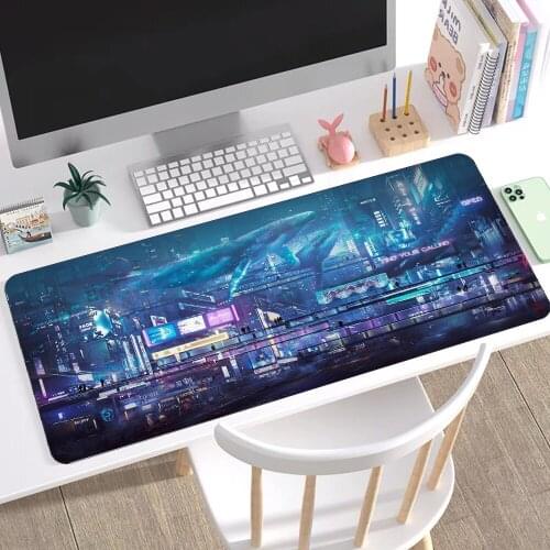 Future City Art Mousepad Cool Tech Japanese Street Art MousePad Rubber Non-slip Large Mousepad Xxl Laptop Decorative Cushion