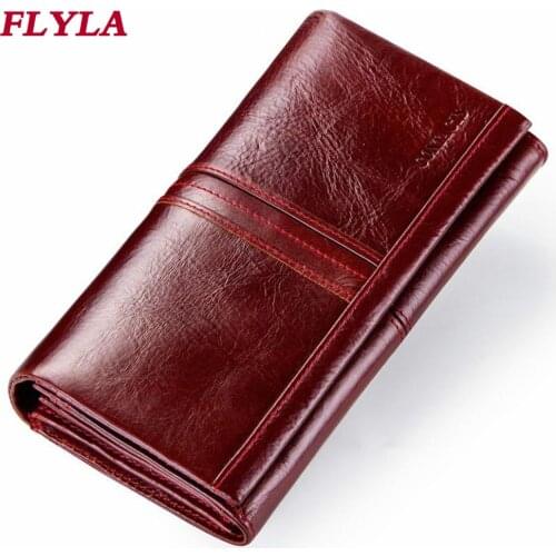Multifunctional Genuine Leather Women Wallets Casual Retro Long Large Capacity Clutch