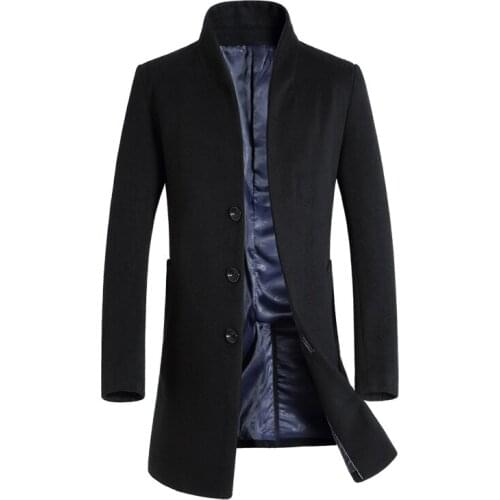 Men Winter Wool Coat Mens New Fashion Solid Color Warm Thick Wool Blends Woolen Pea Coat Male Trench Coat Overcoat