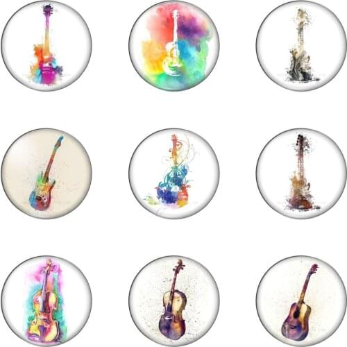 Music Guitar Round Photo Glass Cabochon Demo Flat Back Making Findings Guitar Aquarelle Photo CabochonsHandmade DIY Accessories