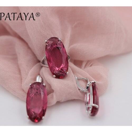 PATAYA New True White Gold Jewelry Set Multicolor Artificial Zircon Big Dangle Earrings Ring Sets Women Fashion luxury Jewelry